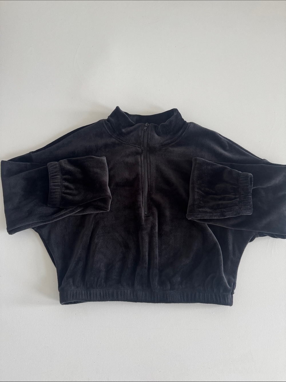 Bozzolo Black Plush Cropped Quarter-Zip Sweatshirt